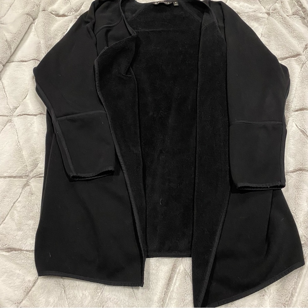 Athleta Cozy Karma Wrap Jacket Plush Cardigan Interior Black Oversized medium